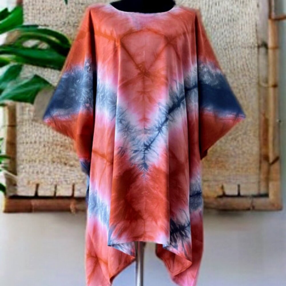 Coral Gray Tie Dyed Dolman Sleeve Cover Up Poncho Top (#53)